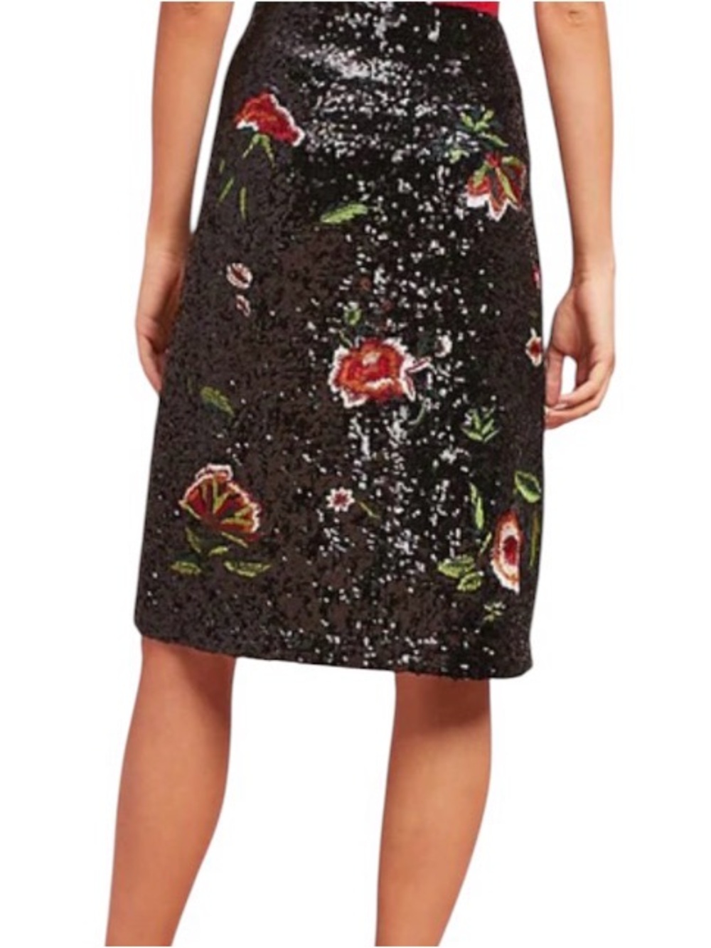 ANTHROPOLOGIE MAEVE GARDEN GLITZ BLACK SEQUIN FLORAL PENCIL SKIRT SIZE 4